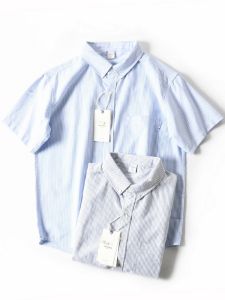 New American Pure Cotton Oxford Weave Workwear Short Sleeve Striped Shirt Men Summer Loose Casual Collar Half Sleeve Top