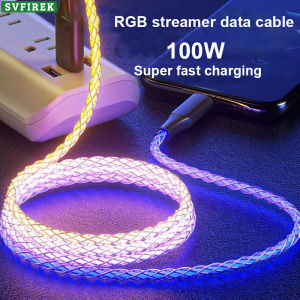 SVFIREK 100W Super Fast Charging Cable 6A RGB Illusion Streamer USB Cable Gradient Colorful Streamer PD Data Cable USB C Quick Charge Line Type C Quick Charge Wire Compatible with All Major Phone