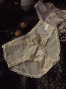 Luxurious Silk Satin Womens Underwear Breathable Comfortable Transparent Mesh mid Waist Triangle Panties Youth Cotton Lining