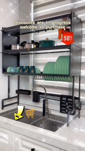 PANDH 2 Layers Dish Rack With Drainer Multi-functional Dish Cabinet Plates Organizer Storage