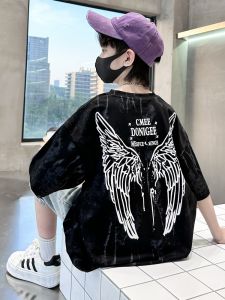 Boys Cotton T-Shirt Short Sleeve Casual Thin Summer Fashion Cool Loose Fit Printed Top for Children Ages 3-16