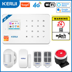 Kerui | KERUI W184 4G Tuya Smart WIFI GSM Security Alarm System Work With Alexa Home Burglar Motion Detector Door Sensor Outdooor Camera