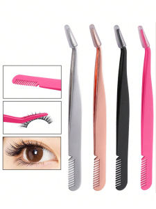 2Pcs False Eyelash Extension Tweezers with Comb Eyelash Curler Eyebrow Tweezers