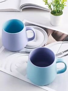 Gift SG Ready Stock Gifts Innovative 450ml Ceramic Macaron-colored Design Milk Coffee Cup Couples Mug Drinkware Cup