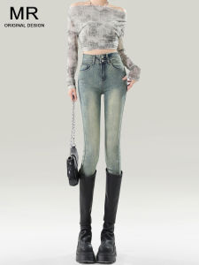 High Waist Slim Fit Jeans Womens Spring New Style Small Size Elastic Tight Pencil Pants Wear Resistant Long Pants Deep Color