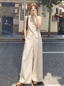 ZHENMANZI | Retro Money Style Sleeveless Vest and Wide Leg Pants Suit for Women Summer