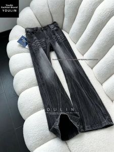YOULIN | Slim Fit Tapered Flared Black Lightning Pattern Jeans