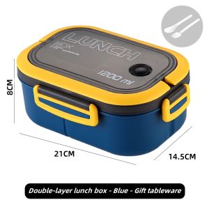 2026 New Kids Portable Double Compartment Leakproof Sealed Bento Box Microwave Safe Food Container with Utensils Kitchen Gadget