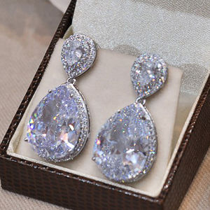 Huitan High-quality Womens Earrings with Big Water Drop Cubic Zirconia AAA Sparkling Lady Ear Accessories for Wedding Jewelry