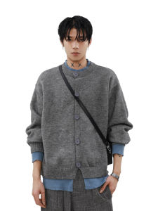 Loose American Retro College Style Fake Two-Piece Open Cardigan Sweater Autumn Winter Casual Knitted Loose Feeling Trendy