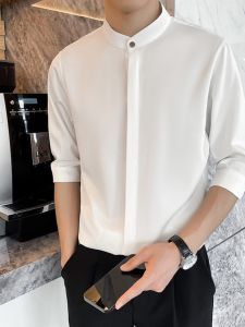 New Chinese Style Mens Shirt Short Sleeve Stand Collar Lightweight Luxury Summer Fashion Versatile High-End Feeling Casual Wear