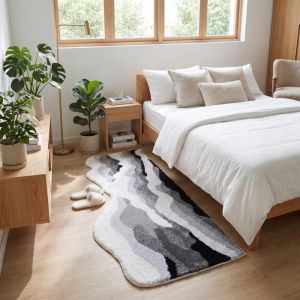 Thảm Trải Sàn VIKAMA Abstract Wave Runner Màu Đen Trắng Xám Chống Bám Bẩn Dễ Vệ Sinh Dùng Cho Phòng Ngủ Phòng Khách Trang Trí Nhà Cửa