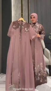 Dress Pesta Muslim Wanita Dinanti 2in1 | Gamis ceruty Bordir Cantik | Busana Pesta Bridesmaid Anggun