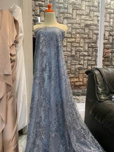 Kain Brokat Tile Bordir Payet Gracia Warna Blue Denim