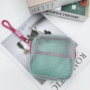 Square Mesh Cosmetic Bag Mini Zero Wallet Large Capacity with Zipper Portable Makeup Bag Multi-purpose Sundries Storage Bag