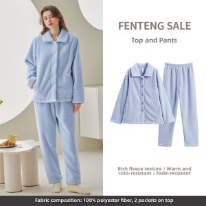 FENTENG | Anti-Static Coral Fleece Flannel Sleepwear Women Large Size