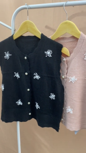 Haseena Vest Knit Zeina Rompi Bunga Kecil Rajut Atasan Outer Wanita Premium Quality Luaran Kekinian