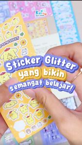 Sticker Glitter Sanrio Lucu / Stiker Laser Scrapbook Kartun Melody Kuromi Cinnamoroll Dekorasi Buku Laptop Scrapbook