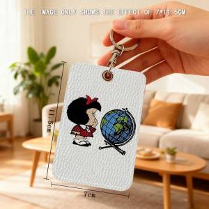 52TOYS | Cartoon Mafalda Card Holder Leather Card Storage Box Key Chain Access Tag Holder ID Card Holder Key Chain