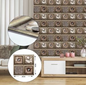 1pcs SIZE:30CMX30CM Self-adhesive retro 3D three-dimensional wall sticker wallpaper living room background wall decoration bohemian brick pattern wood grain restaurant waterproof tile sticker