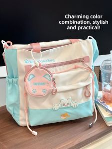 Cute Diagonal Bag Single Shoulder Handbag for Junior High School Students Tutoring Class Large Capacity Polyester Material