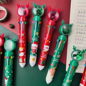 10 Colors Cartoon Colorful Pen Santa Claus Xmas Tree Deer Ballpoint Pen Merry Christmas Gifts Stationery Writing Tool Office School Supply
