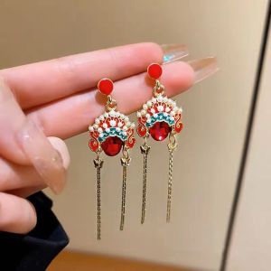 Facial Makeup Stud Earrings Female S925 Sterling Silver Chinese Style Fancy Han Dynasty Beijing Opera Ethnic Chinese Fad Accessible Luxury Sword Horse Dan Earrings