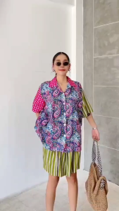 ชุดเซ็ทผ้าบล็อคคอทตอลอินเดีย เสื้อเชิ้ตกระดุมผ่าหน้า ฟรีไซส์ ต่อลาย กางเกงเอวสม็อค มีซิปหน้า+กระเป๋าล้วง ☆แมตช์สีสวยสดใสรับซัมเมอร์ แพทเทิร์นใส่สบาย ใส่ได้ถึงสาวอวบ ใส่ชิคๆเซ็ทเดียวจบค่ะ♡ความมีเสน่ห์ของผ้าอินเดีย งานบล็อคไม้พิมพ์มือ แต่ละล็อต ได้ลายไม่ซ้ำ