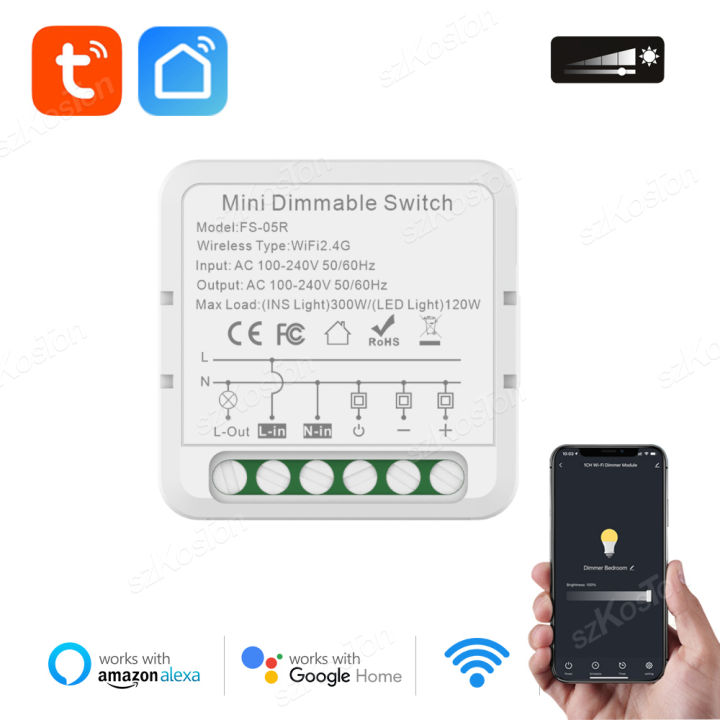Tuya Wifi Smart Dimmer Switch Module 10A Support Way Control 1/2