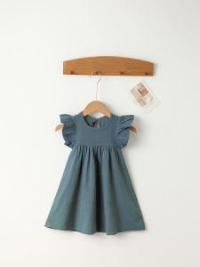 Baby Girls Flying Sleeve Dress Tie-back Overall Dress Cotton Kids Casual Clothes Summer 2024