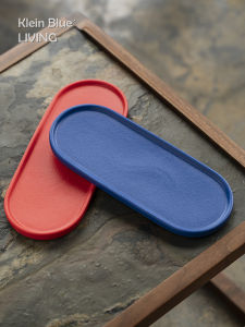 Klein Blue Ceramic Serving Tray Creative Dry Puff Tray Simple Design Tea Set Dish Oval Shape Chinese Style Dish under 99 Yuan