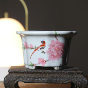 Hand-Painted Ceramic Flower Pots Purple Clay Planters round Desktop Gardening Pots for Chinese Classical Style Indoor Plants