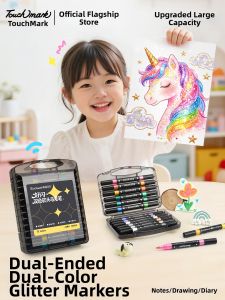 Touch mark | Non-toxic Water-based Washable Soft Tipped Glitter Markers Set for Kindergarten