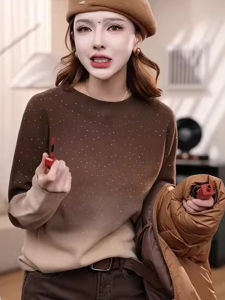 Elegant Long Sleeve round Neck Cashmere Sweater Fashionable Minimalist Diamond Embellished Design Base Layer Overhead Knitwear