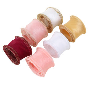 First Chioce ริบบิ้นผ้าใยแก้ว ผ้าโปร่ง เย็บขอบ หน้ากว้าง 4 cm สําหรับตกแต่งเค้ก Organza Ribbon