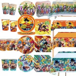 Bandai | Anime Dragon Ball Birthday Party Decoration Tableware Tablecloth Paper Cup Plate Napkin Tablecloth Gifts Party Favors Supplies
