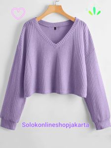 Sweater Crop Wanita Waffle Rajut Korean Style