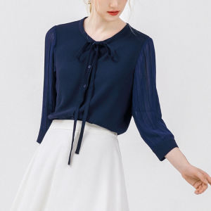 สีขาว ผ้าชีฟอง เสื้อเชิ้ตแขนสั้นผู้หญิง ฤดูร้อน สัมภาษณ์มืออาชีพ ทางการ ชุดทํางาน ดีไซน์ Masible เสื้อท่อนบน โพลีเอสเตอร์ วัสดุ