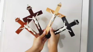 Crucifix 8 inches with White Jesus Image Religious Decor Wall or Hanging Cross