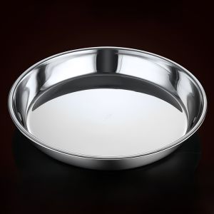Large round Stainless Steel Plate Flat Bottom Tray Steamed Dish Cold Skin Rooster Head Iron Plate Chinese Style Dinnerware