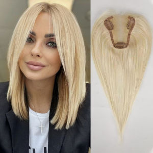 Mái Tóc Nối Đỉnh Đầu Bằng Tóc Người Remy 100% Màu Vàng Sáng Dài 12 Inch Có Đường Ngôi Giữa Đế Lụa Kẹp Cài Dành Cho Nữ