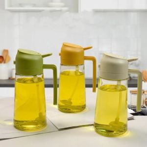 2in1 Oil Sprayer Glass Bottle for Cooking Anti-leakage Olive Oil Storage Bottle for BBQ Air Fryer Salad Steak Kitchen Supplies
