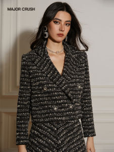 Elegant A-line Coat with Fringe Hem Skirt Set