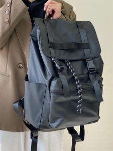 2025 New Double Shoulder Drawstring Bag Commuter Computer Bag Mens Large Capacity Travel Black Neutral Style Nylon Material