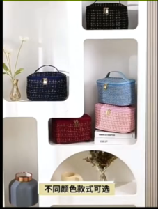 CJY SHOP#8989 Fashion Travel Makeup Bag Organizer with dual zippers and a structured top handle for easy carrying.