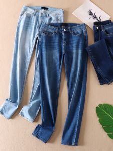 Export Order! Washed Elastic Soft Denim Women's Spring Mid-Waist Slim Fit Slim Looking Pencil Pants (Wa187)