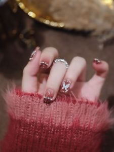 New Year Red Armor Red Diamond Diamond in the Debris Butterfly Flash Removable Fake Nail Patch Finished Nail Wear Manicure