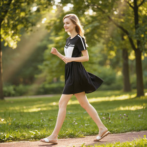 Casual Contrasting Zipper Design Slim Fit Short Sleeve Dress