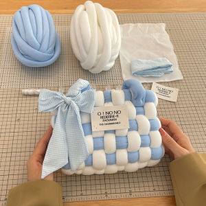 Handcrafted Board Game Grid Armpit Bag DIY Knitted Shoulder Bag for Girlfriend Island Yarn Gift Casual Cotton Magnetic Buckle