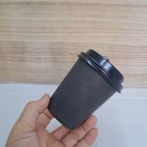 Paper Cup Hitam Polos 8 Oz 240 ml + LID tutup/ Tea Cup / Gelas Kopi / Gelas kertas / Paper Hot Cup (50 pcs)
